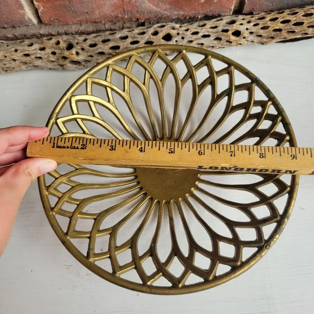 RARE Mid Century Solid Brass Openwork Lotus Bowl Tray